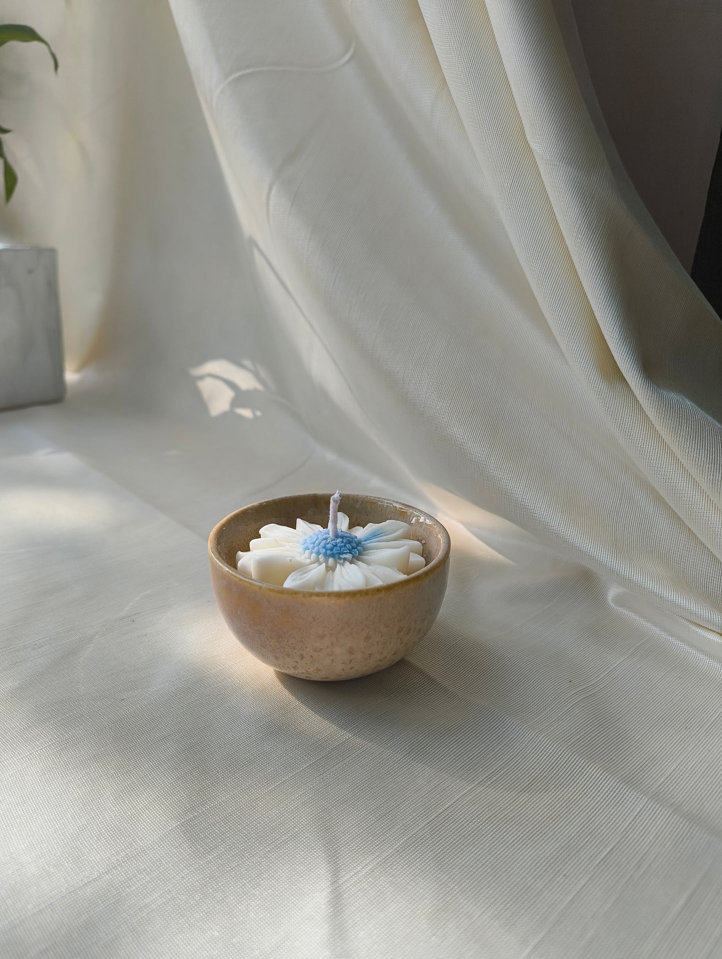 Soy Wax Flower Candle in Ceramic Bowl