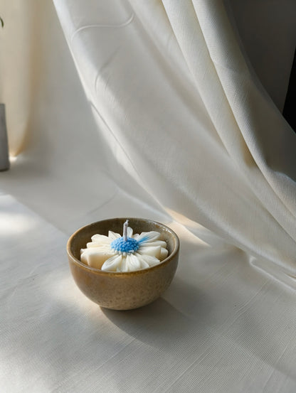 Soy Wax Flower Candle in Ceramic Bowl