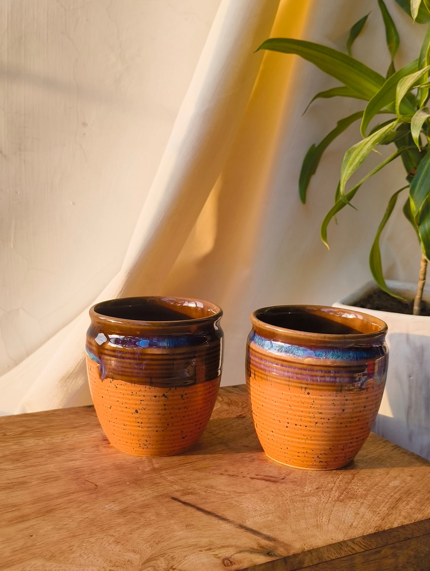 Orange Rustic Ceramic Kulhads - Set of 2