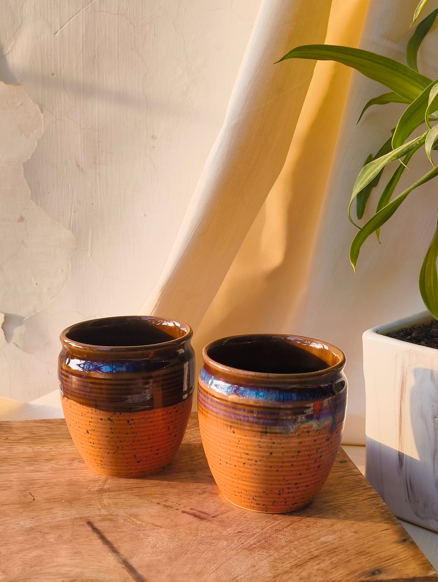 Orange Rustic Ceramic Kulhads - Set of 2
