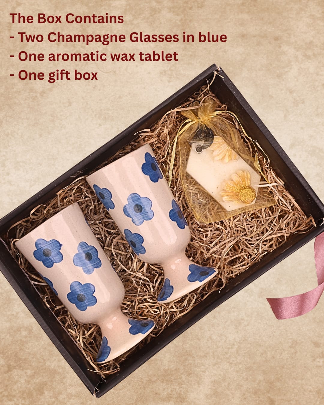 Blue Flower Champagne Glasses Gift Box